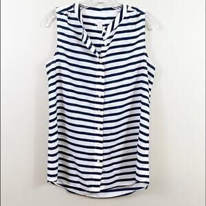 J Crew Factory Cream/Navy Striped Button Down Blouse
